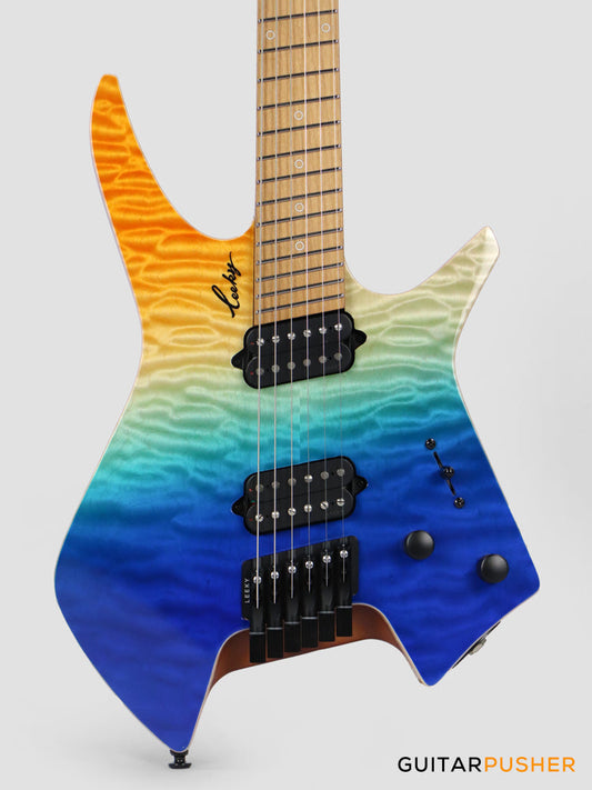 Leeky X-Series X26 Headless Electric Guitar Roasted Basswood Body Wenge Top Roasted Maple Neck - Ocean Fade