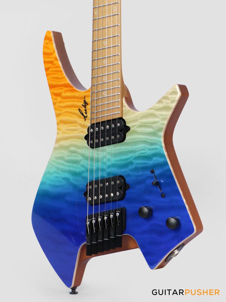 Leeky X-Series X26 Headless Electric Guitar Roasted Basswood Body Wenge Top Roasted Maple Neck - Ocean Fade