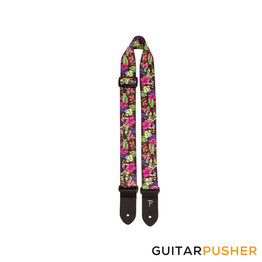 Perri's Leather Polyester 1.5" Ukulele Strap Heat Transfer Design on Polyester Webbing & Genuine Leather Ends