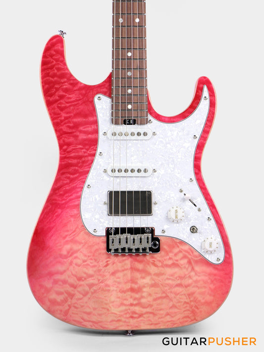 Soloking MS-1 Classic 22 HSS Quilt Top with Rosewood FB JESCAR - Strawberry Wakesurf