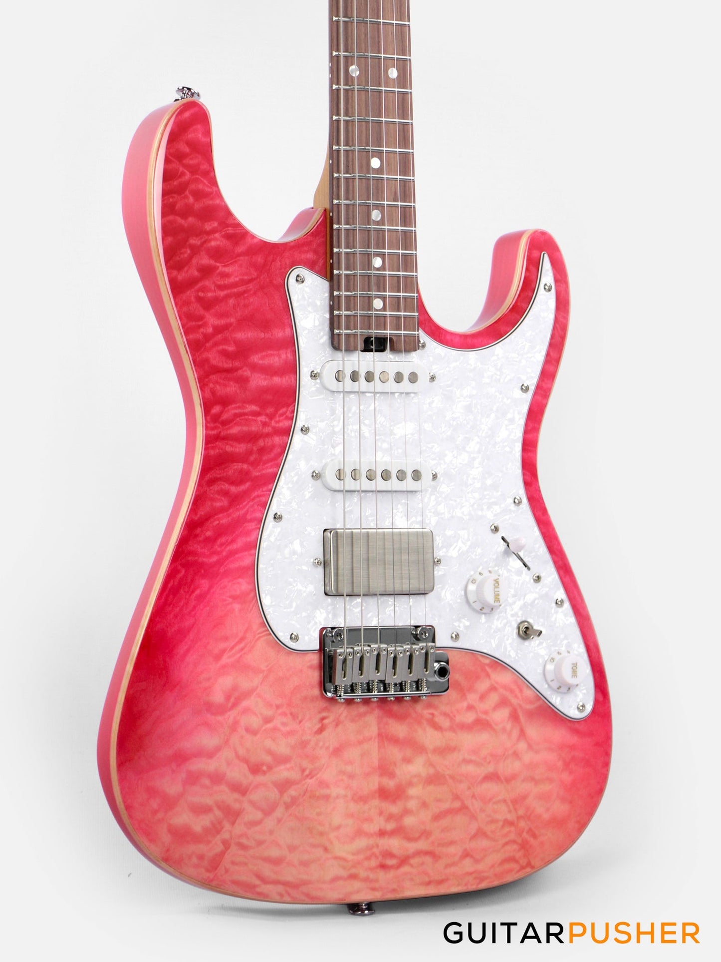 Soloking MS-1 Classic 22 HSS Quilt Top with Rosewood FB JESCAR - Strawberry Wakesurf