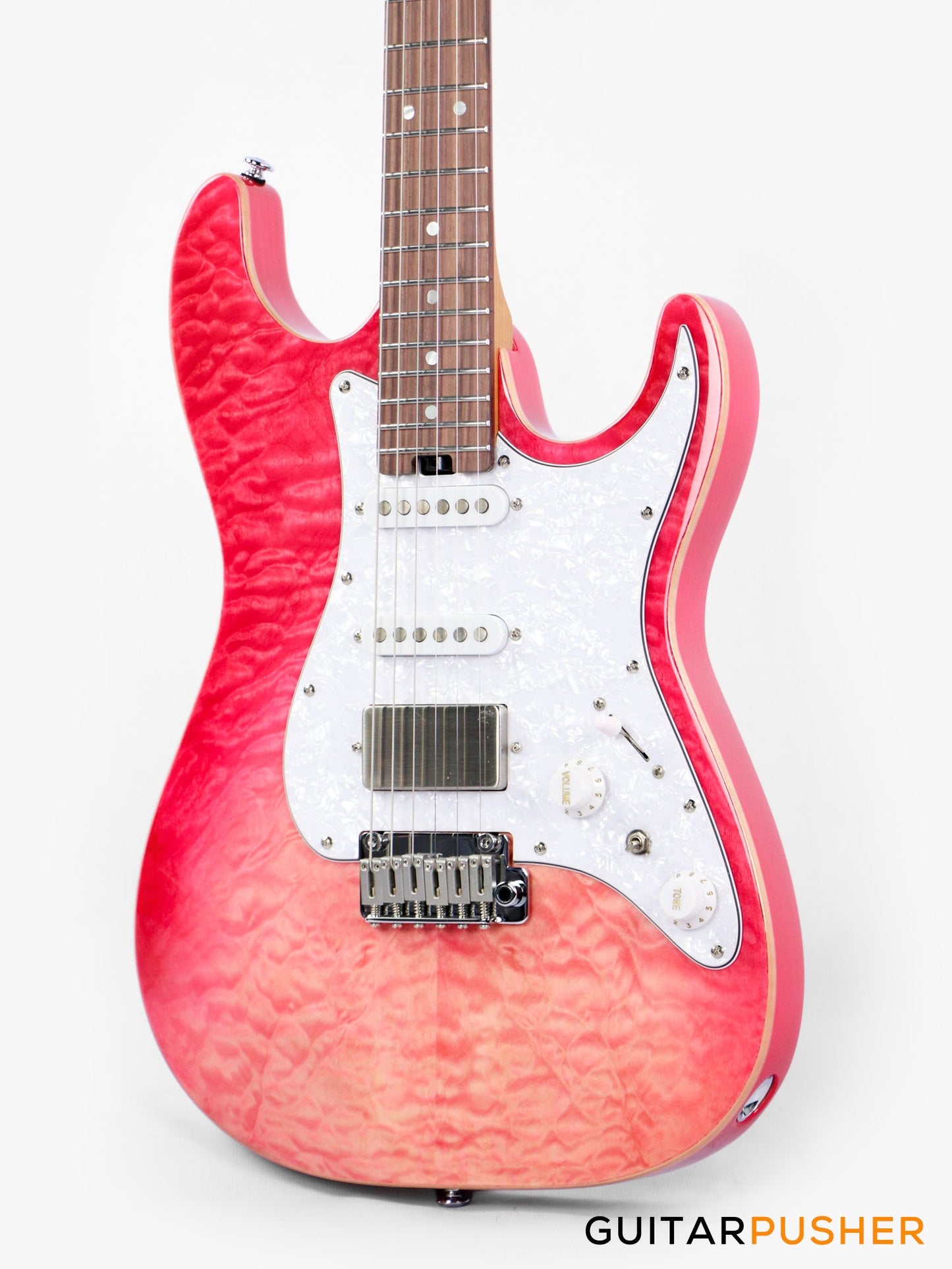 Soloking MS-1 Classic 22 HSS Quilt Top with Rosewood FB JESCAR - Strawberry Wakesurf