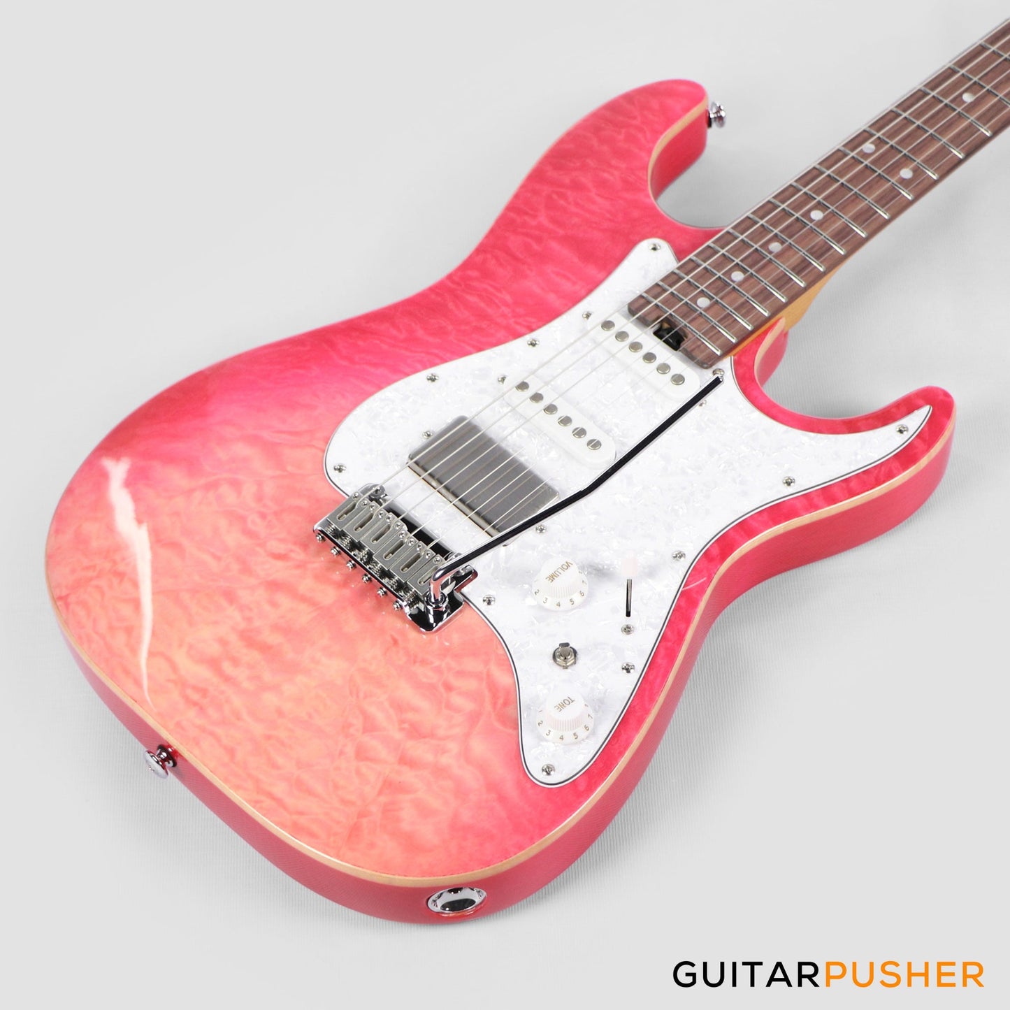 Soloking MS-1 Classic 22 HSS Quilt Top with Rosewood FB JESCAR - Strawberry Wakesurf