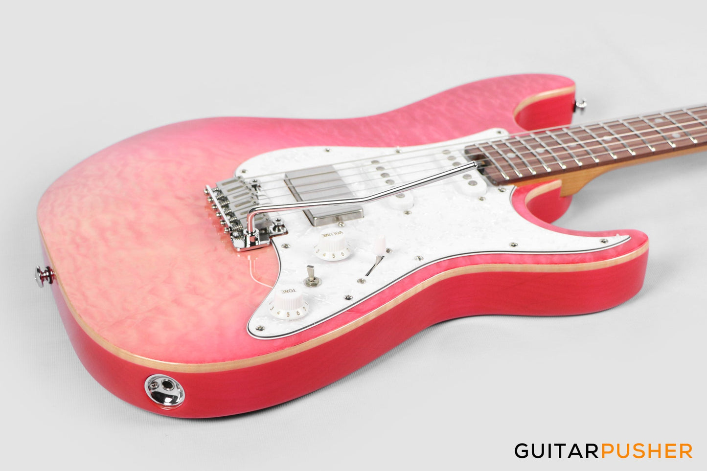 Soloking MS-1 Classic 22 HSS Quilt Top with Rosewood FB JESCAR - Strawberry Wakesurf