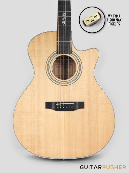 Tyma TG-15E Solid Sitka Spruce Top Grand Auditorium Acoustic-Electric Guitar with T-200 MAX preamp and Hard Case