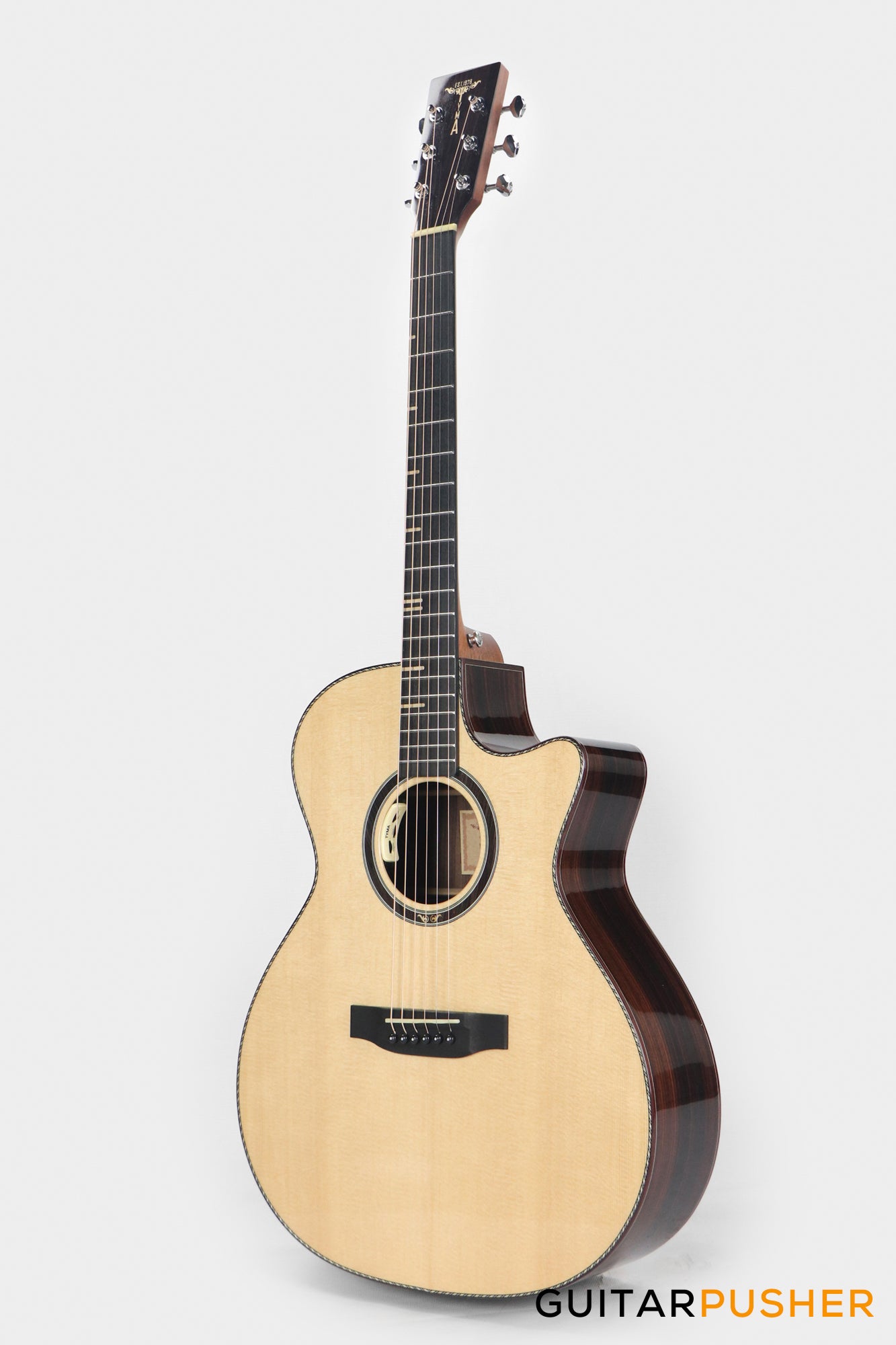 Tyma TG-15E Solid Sitka Spruce Top Grand Auditorium Acoustic-Electric Guitar with T-200 MAX preamp and Hard Case