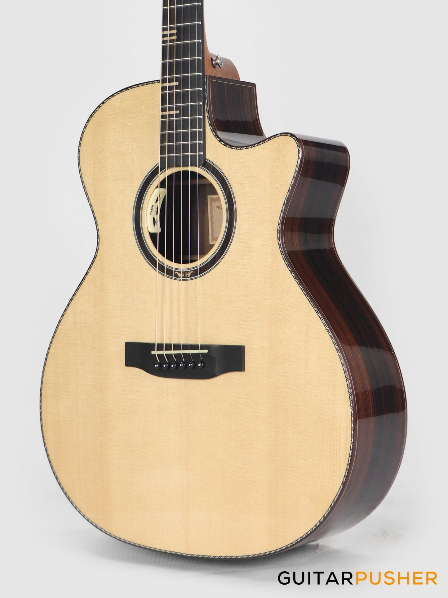 Tyma TG-15E Solid Sitka Spruce Top Grand Auditorium Acoustic-Electric Guitar with T-200 MAX preamp and Hard Case