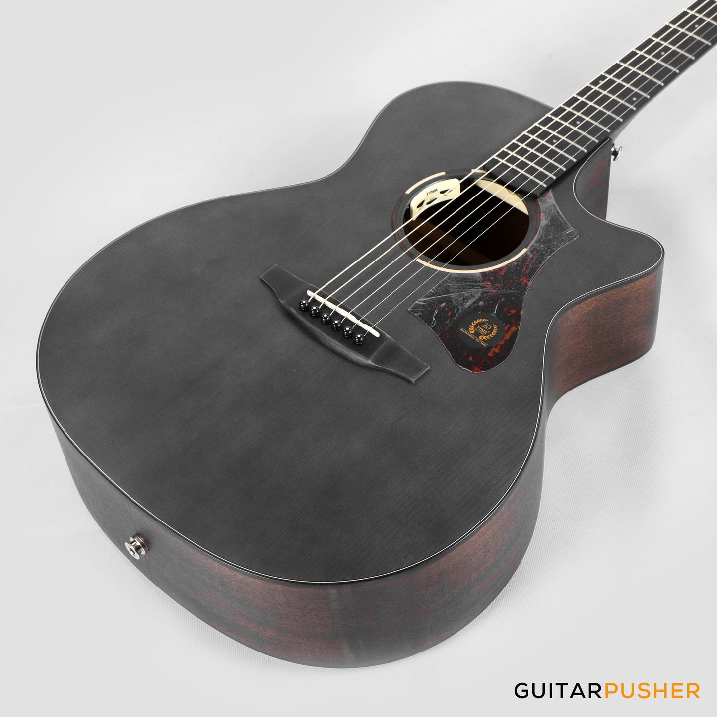 Tyma TG-2 BKS Solid Sitka Spruce Top Grand Auditorium Acoustic-Electric Guitar - (Black) with T-200 MAX preamp and Gig Bag