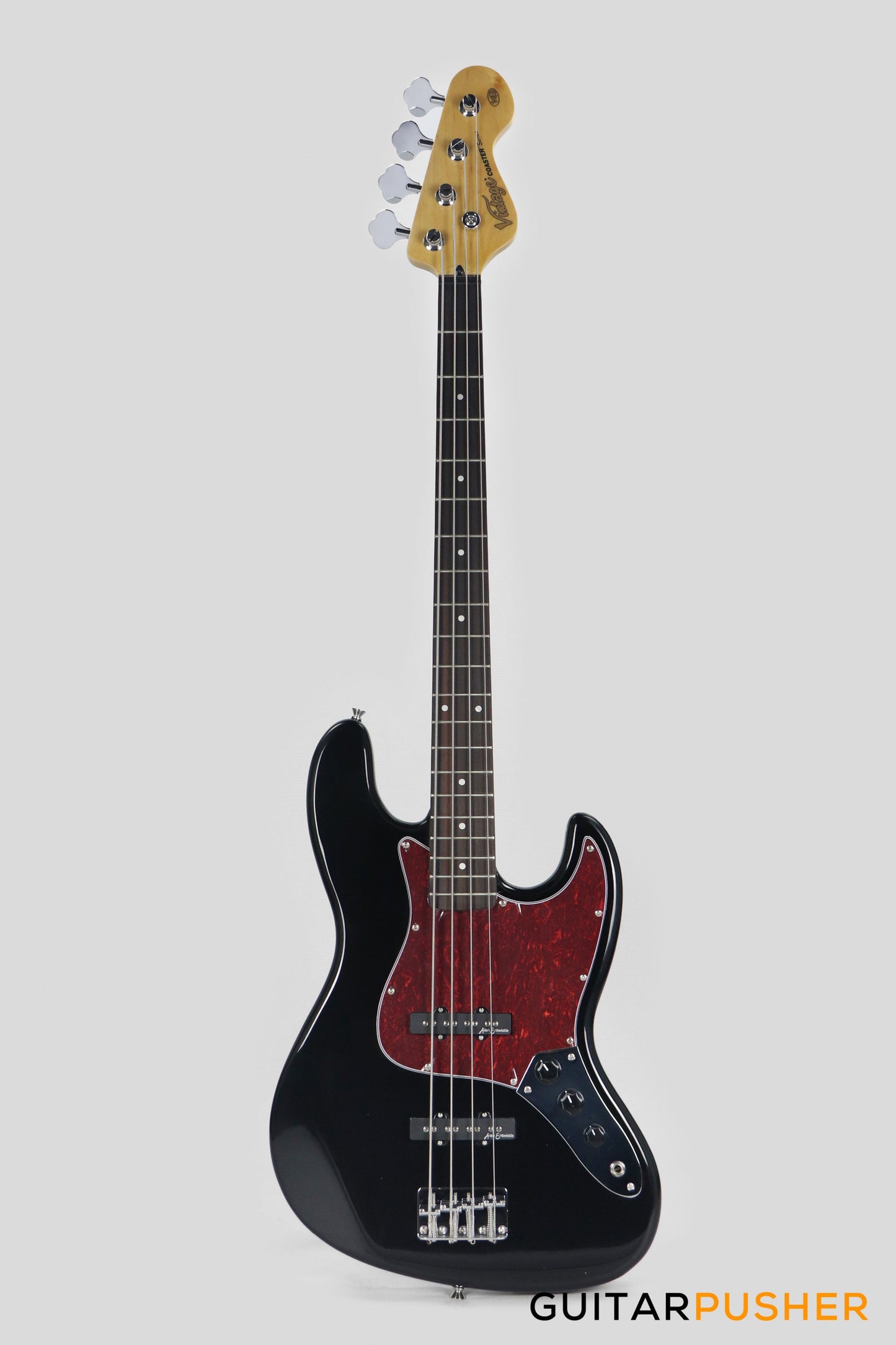 Vintage Coaster Series V49 4-String JB Bass w/ Kinsman 10-Watt Bass Amplifier, Gig Bag, & Accessories - Boulevard Black