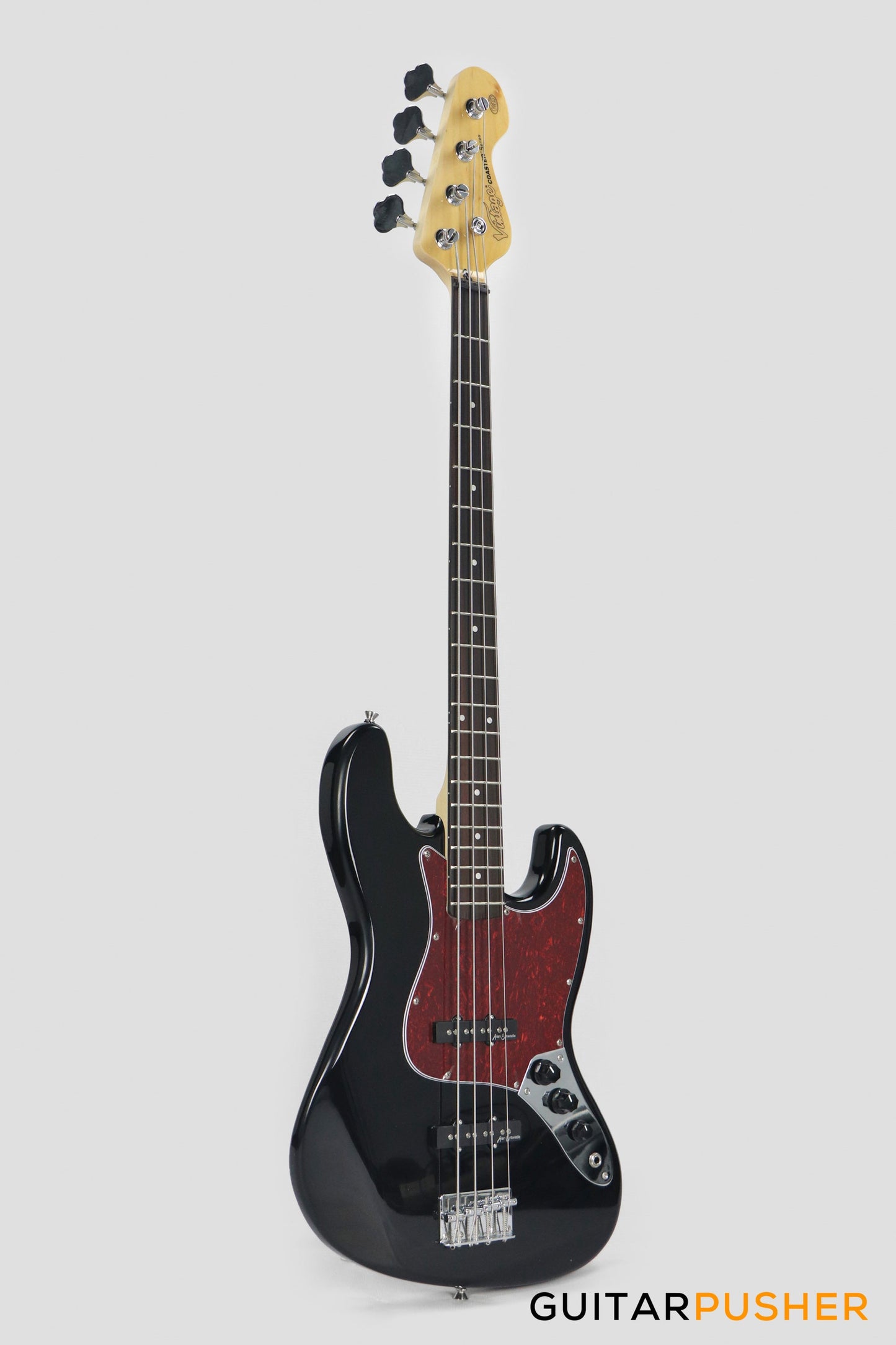 Vintage Coaster Series V49 4-String JB Bass w/ Kinsman 10-Watt Bass Amplifier, Gig Bag, & Accessories - Boulevard Black