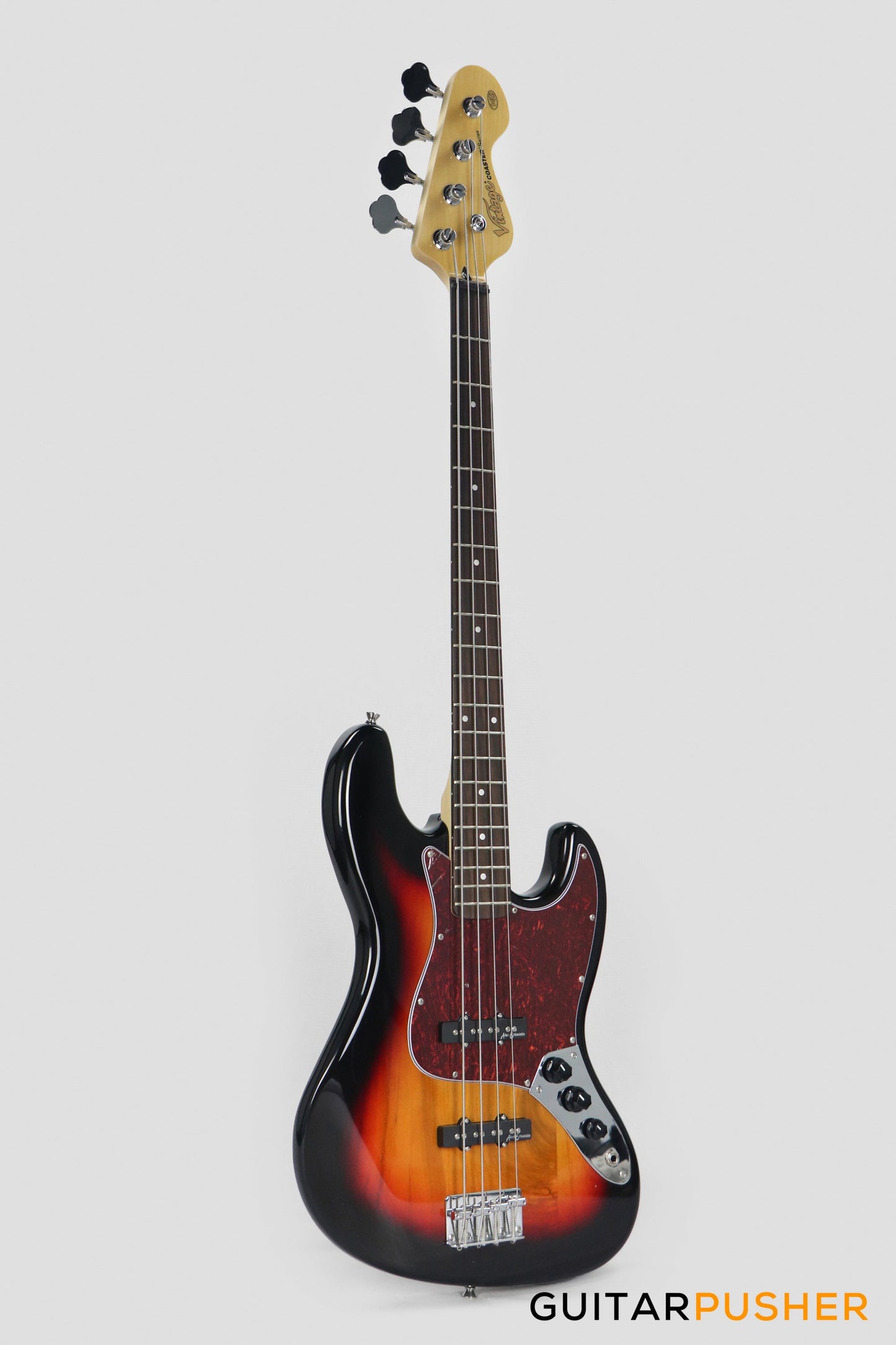 Vintage Coaster Series V49 4-String JB Bass w/ Kinsman 10-Watt Bass Amplifier, Gig Bag, & Accessories - 3-Tone Sunburst