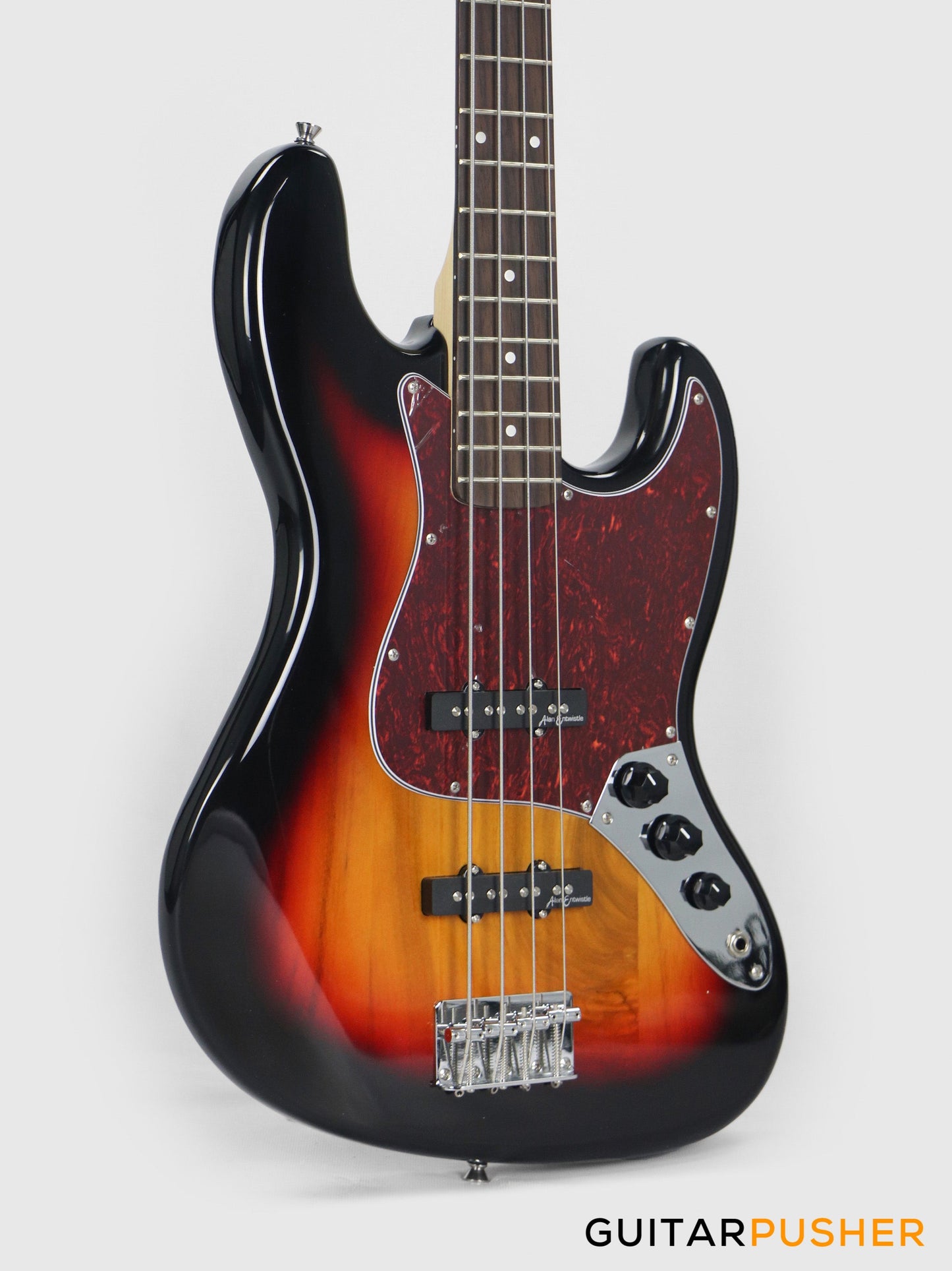 Vintage Coaster Series V49 4-String JB Bass w/ Kinsman 10-Watt Bass Amplifier, Gig Bag, & Accessories - 3-Tone Sunburst