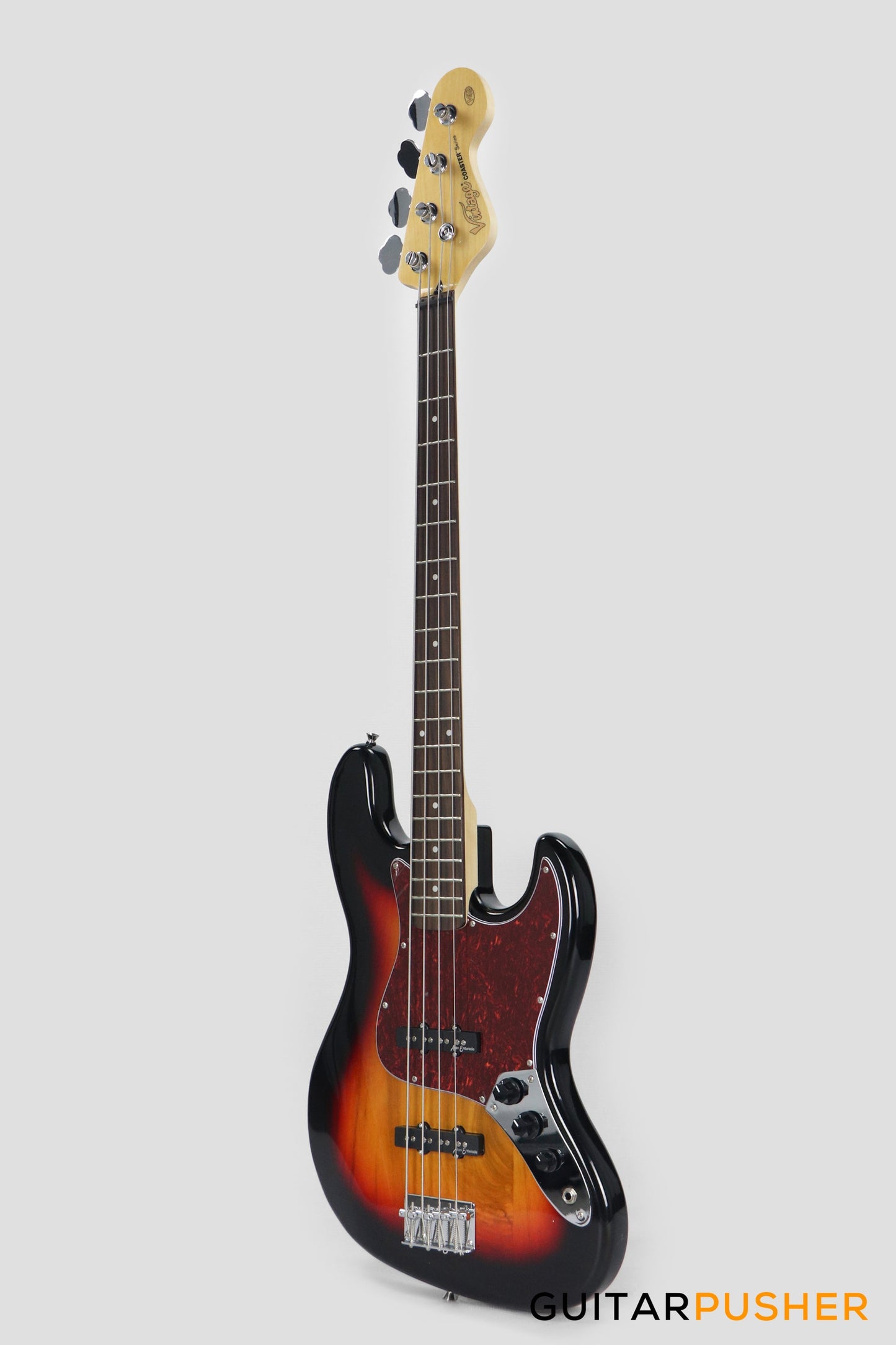 Vintage Coaster Series V49 4-String JB Bass w/ Kinsman 10-Watt Bass Amplifier, Gig Bag, & Accessories - 3-Tone Sunburst