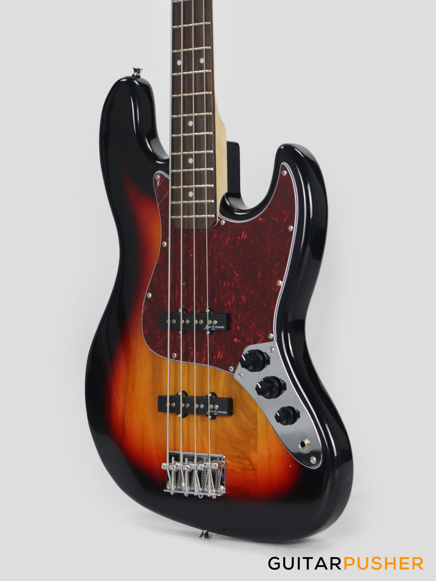 Vintage Coaster Series V49 4-String JB Bass w/ Kinsman 10-Watt Bass Amplifier, Gig Bag, & Accessories - 3-Tone Sunburst