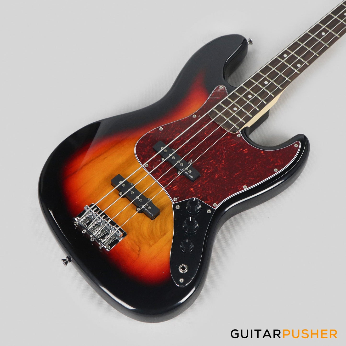 Vintage Coaster Series V49 4-String JB Bass w/ Kinsman 10-Watt Bass Amplifier, Gig Bag, & Accessories - 3-Tone Sunburst