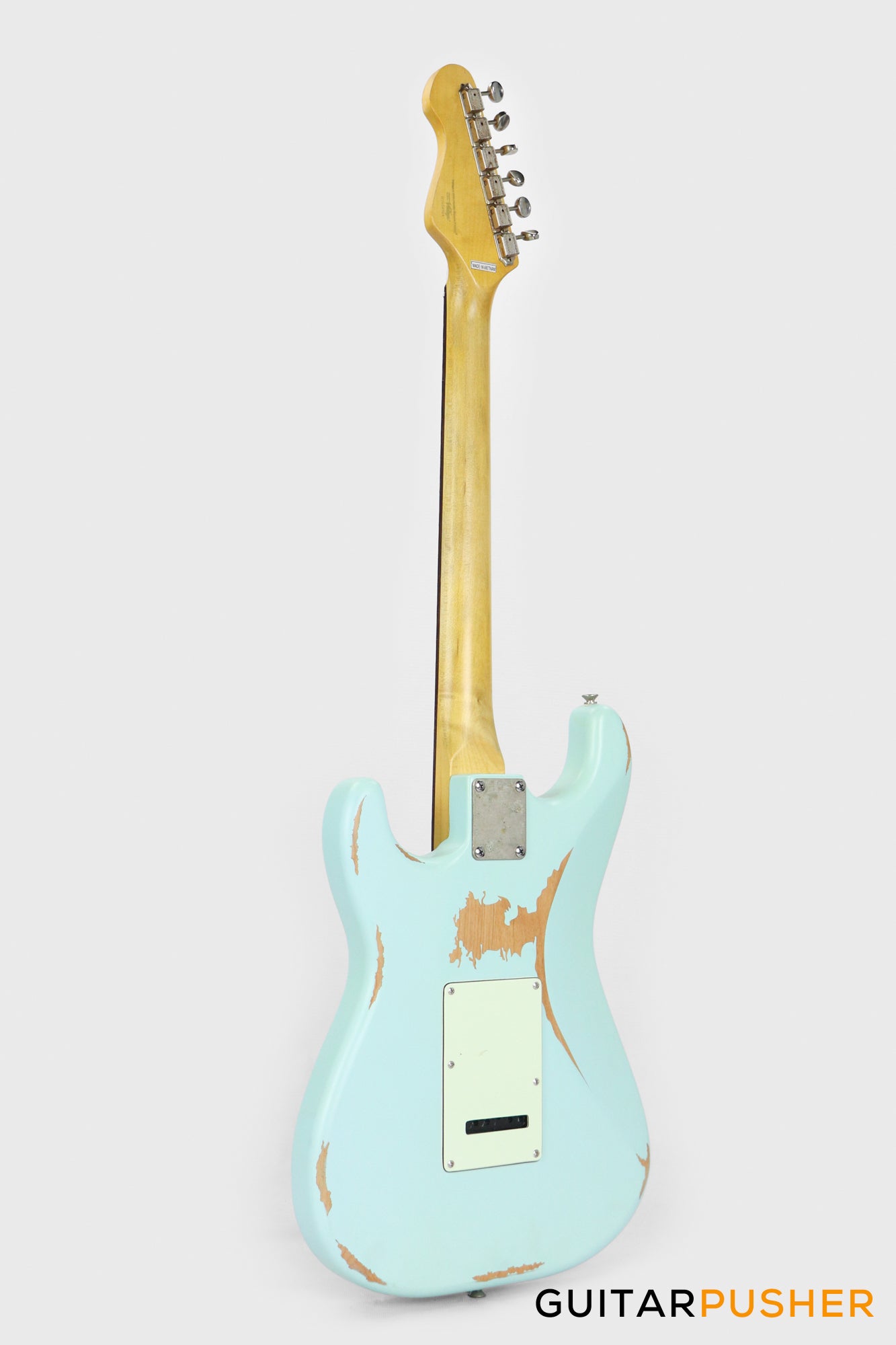 Vintage V6 Icon S-Style Electric Guitar - Distressed Laguna Blue