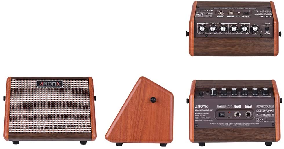 Aroma AG-15A 15W Portable Acoustic Guitar Amplifier with Built-in Rechargeable Battery and Bluetooth