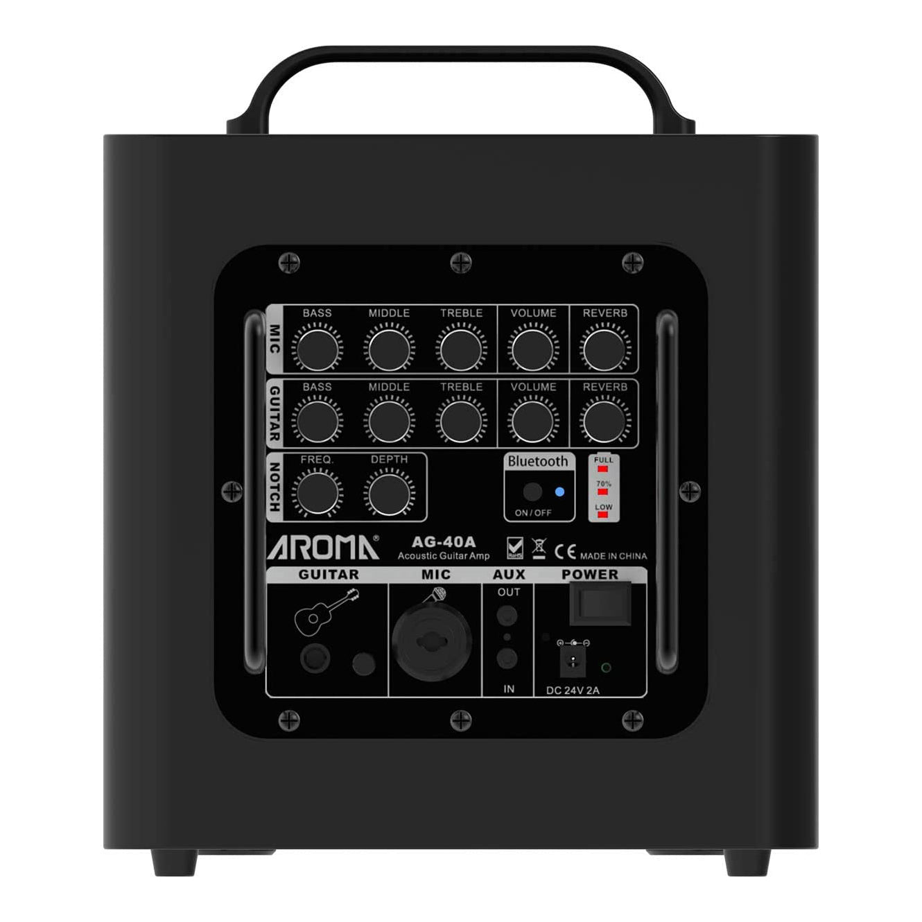 Aroma AG-40A 40W Portable Acoustic Guitar Amplifier/Micro PA or Monitor (Black) with Built-in Rechargeable Battery and Bluetooth