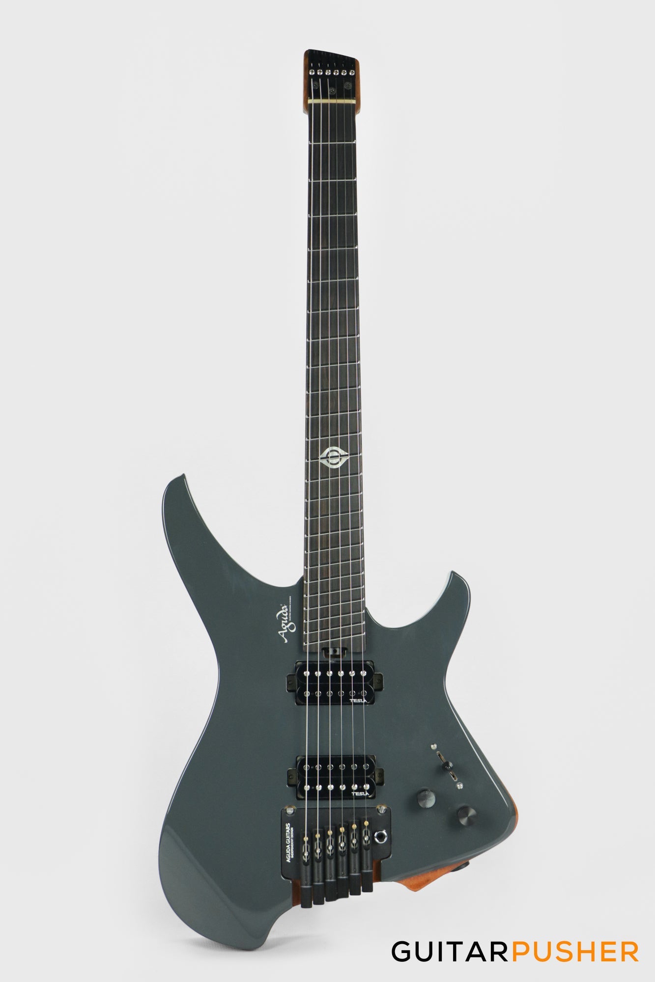 Aguda Black Hole Headless Electric Guitar Mahogany Body Ebony Fretboard - Grey Natural