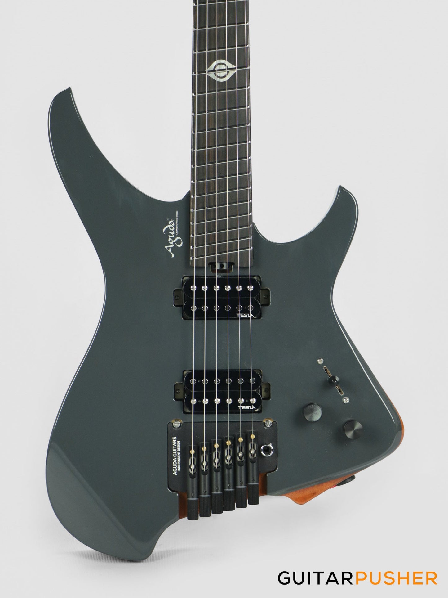 Aguda Black Hole Headless Electric Guitar Mahogany Body Ebony Fretboard - Grey Natural