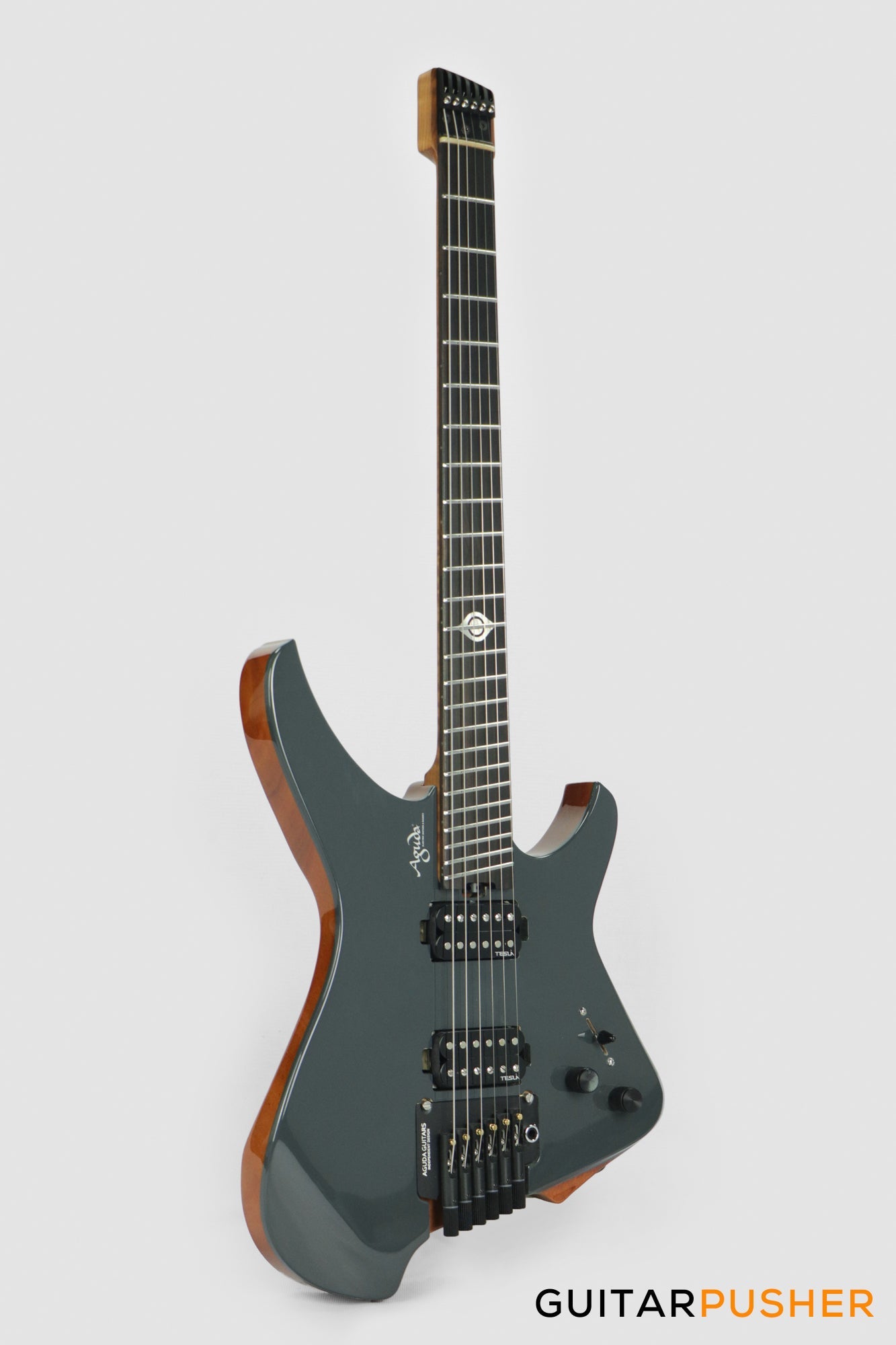 Aguda Black Hole Headless Electric Guitar Mahogany Body Ebony Fretboard - Grey Natural