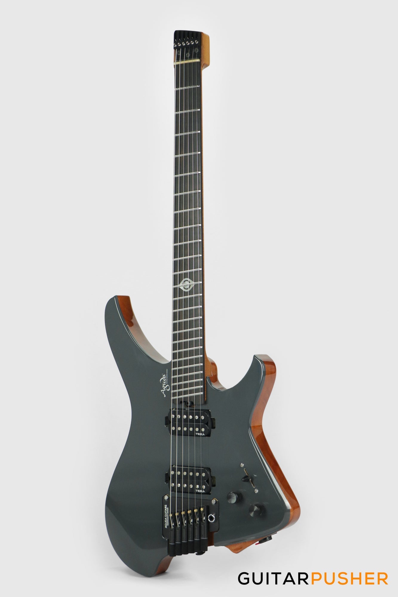 Aguda Black Hole Headless Electric Guitar Mahogany Body Ebony Fretboard - Grey Natural