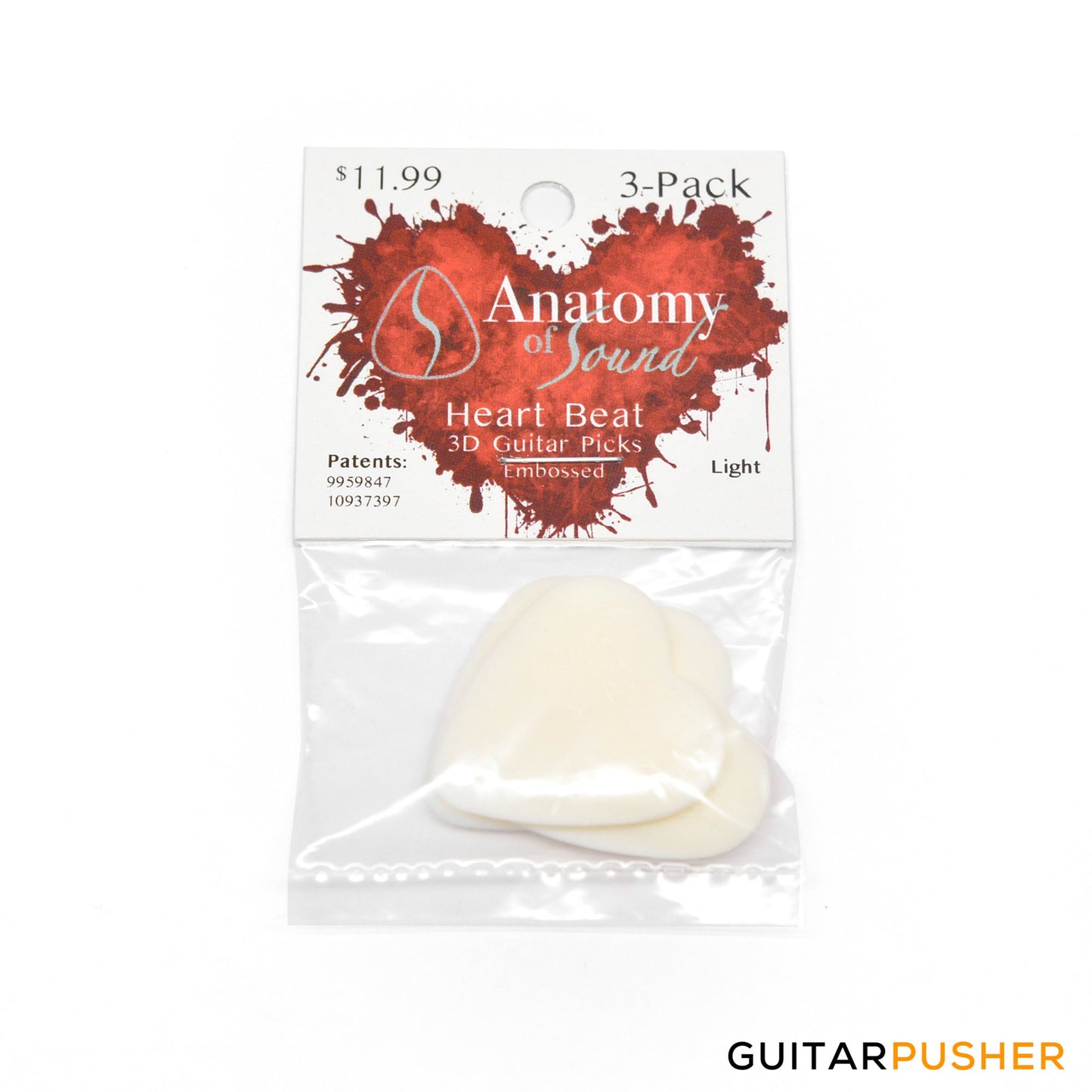 Anatomy of Sound Heart Beat Embossed Standard Light White 3-pack (705377777295)