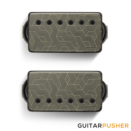 Bareknuckle Polymath Calibrated Humbucker Pickup Set, Polymath Covers, Black Bolts, 53mm F-Spaced