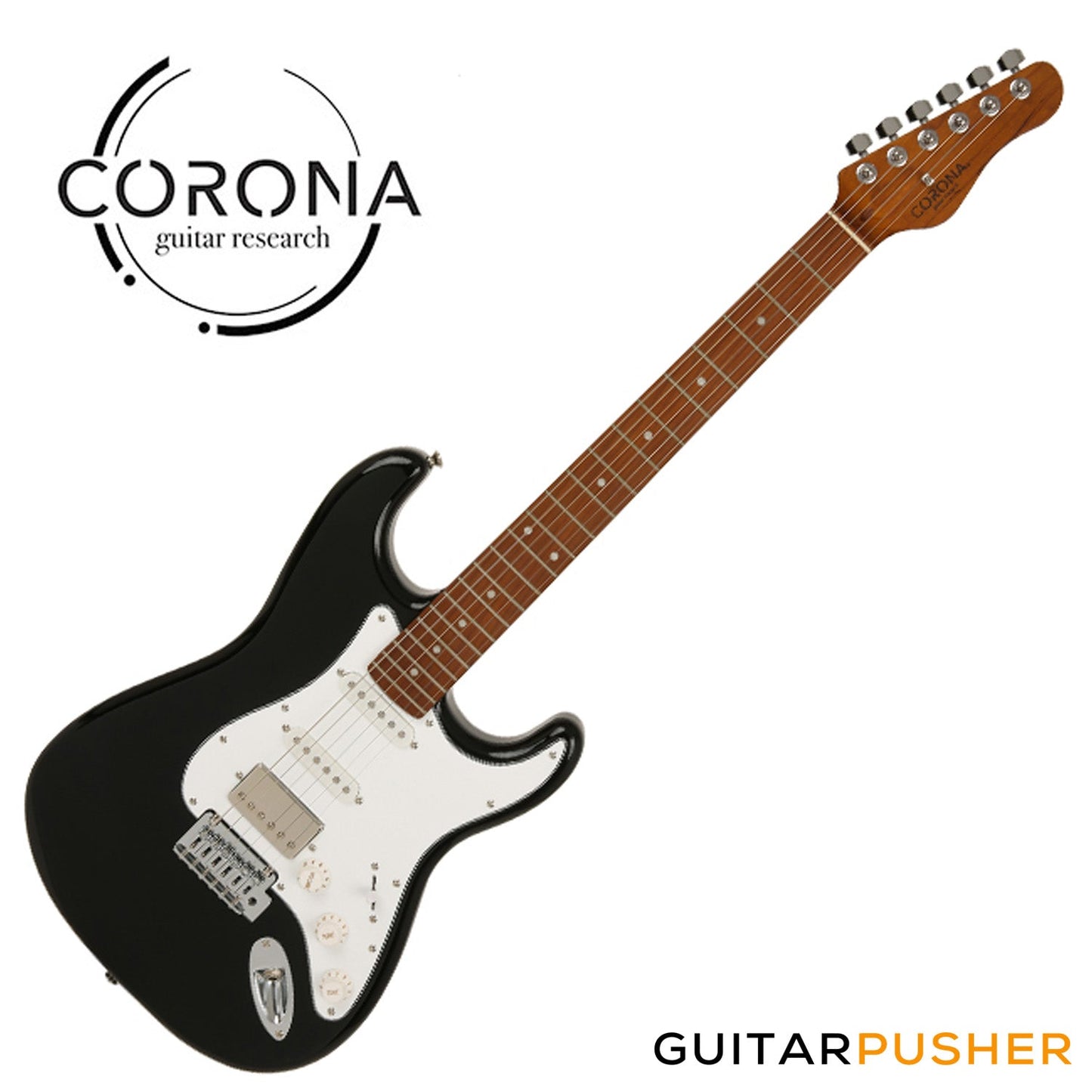Corona Guitars Standard Plus ST (HSS) S-Style Electric Guitar w/ Gig Bag - Black