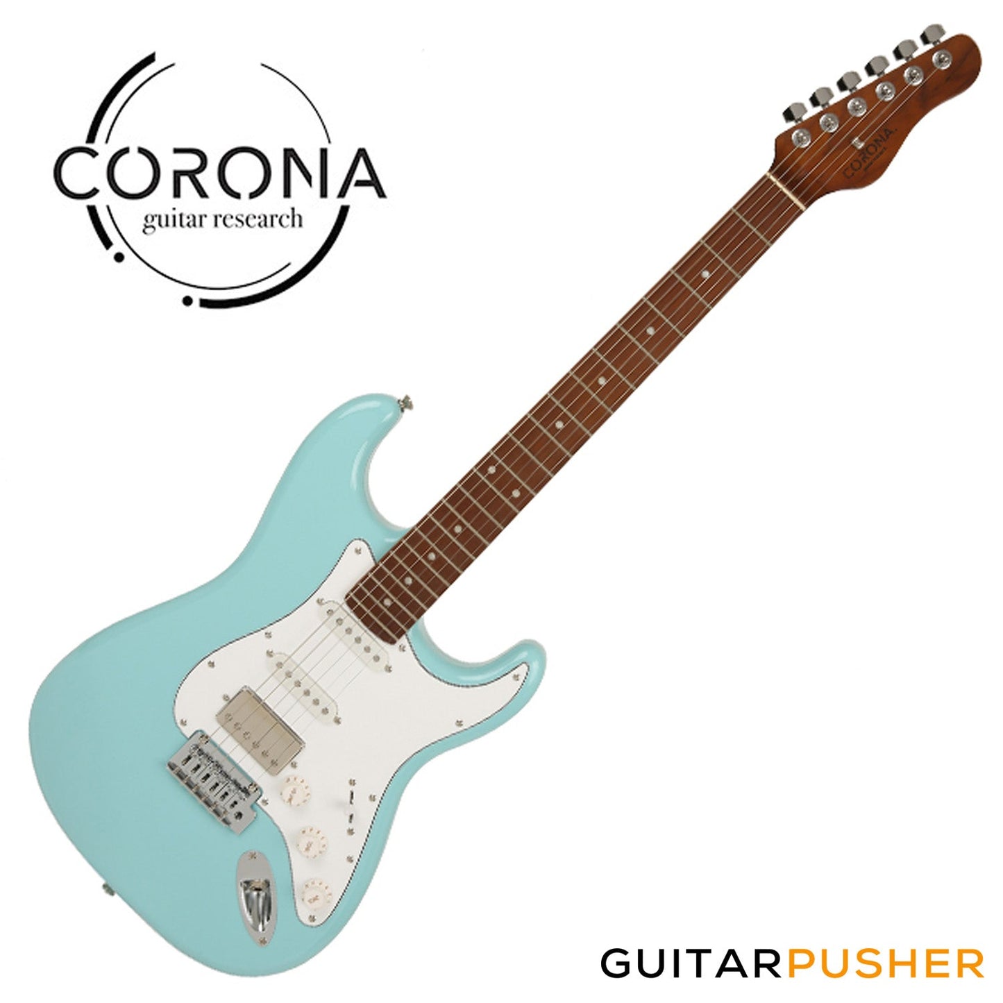 Corona Guitars Standard Plus ST (HSS) S-Style Electric Guitar w/ Gig Bag - Daphne Blue