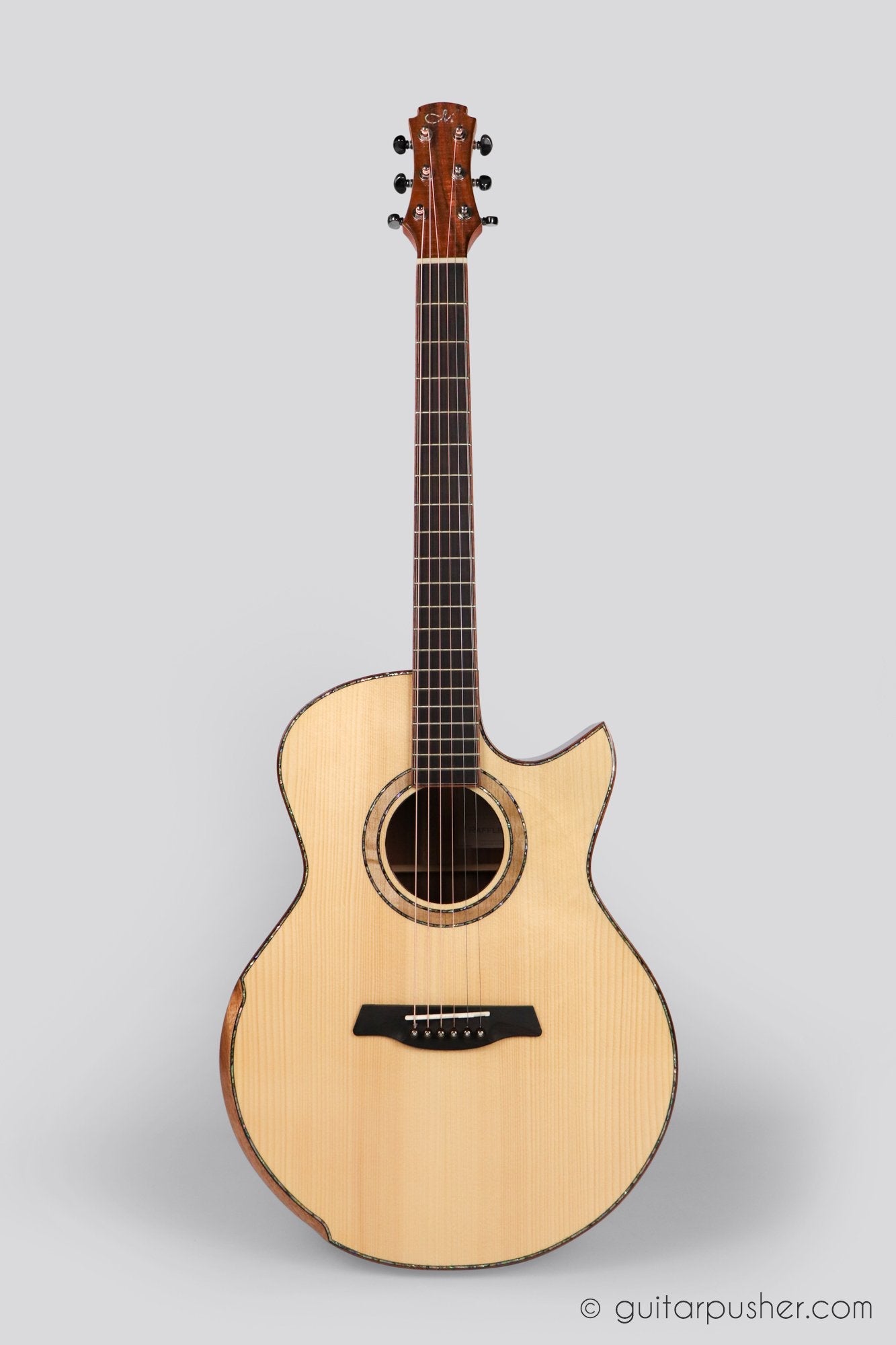 Maestro Custom Raffles All Solid Small Jumbo Acoustic Guitar Adirondack Spruce / Koa - GuitarPusher