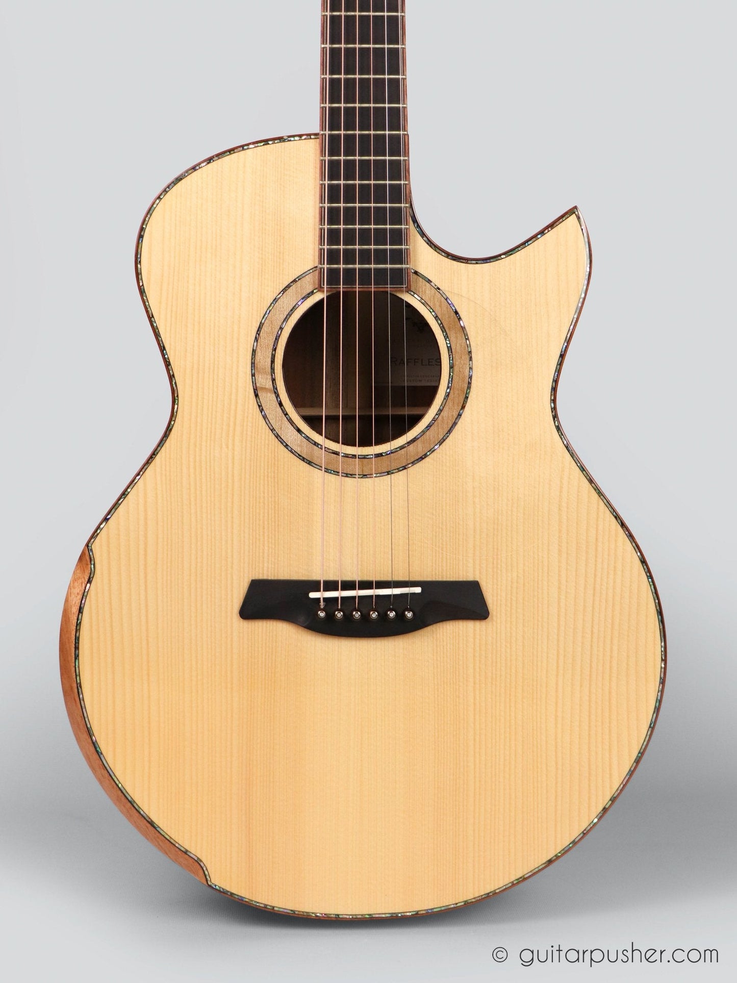 Maestro Custom Raffles All Solid Small Jumbo Acoustic Guitar Adirondack Spruce / Koa - GuitarPusher