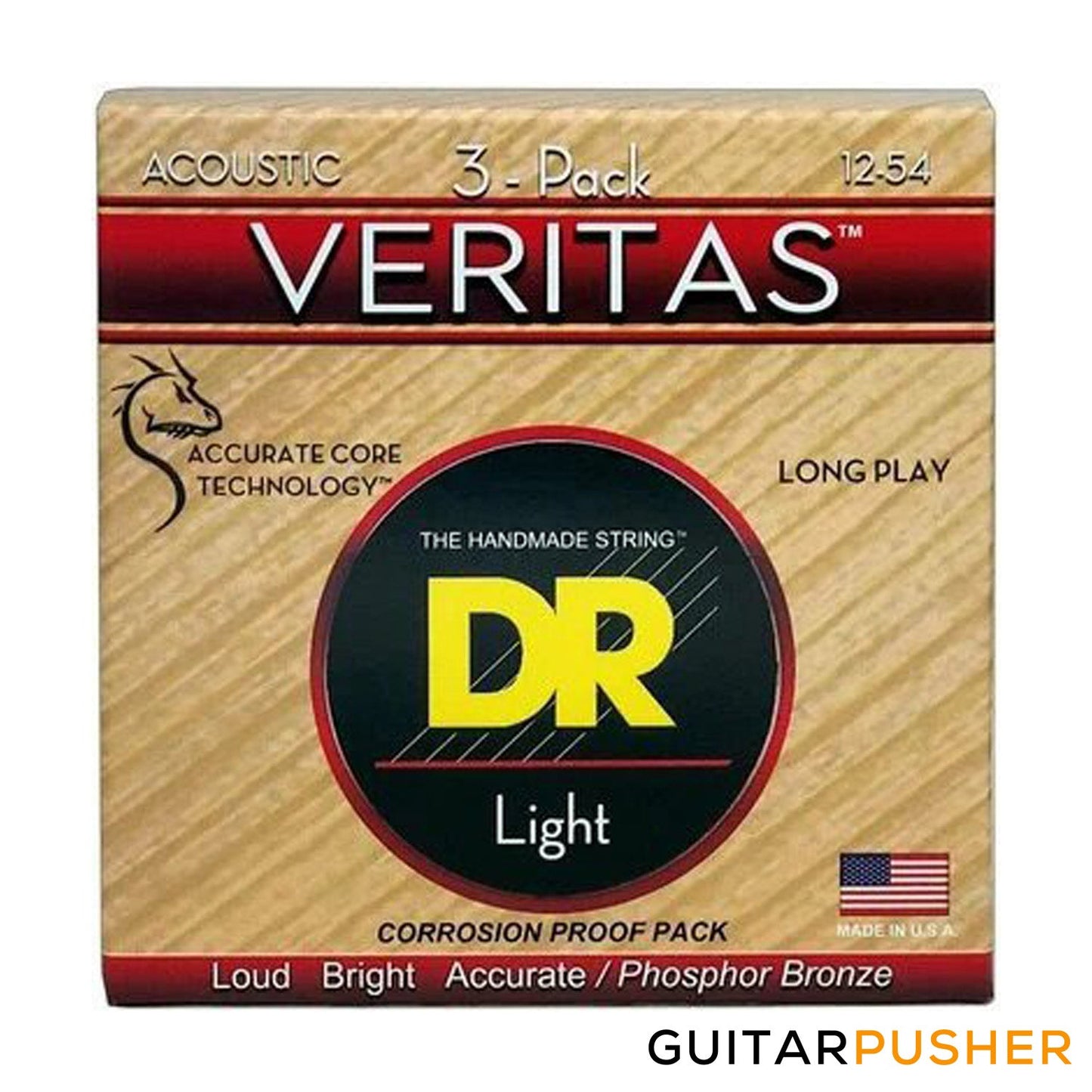 DR VTA-12-3PK Veritas Light Phosphor Bronze Acoustic Guitar Strings 12-54 (12 16 24 32 42 54) 3 PACK