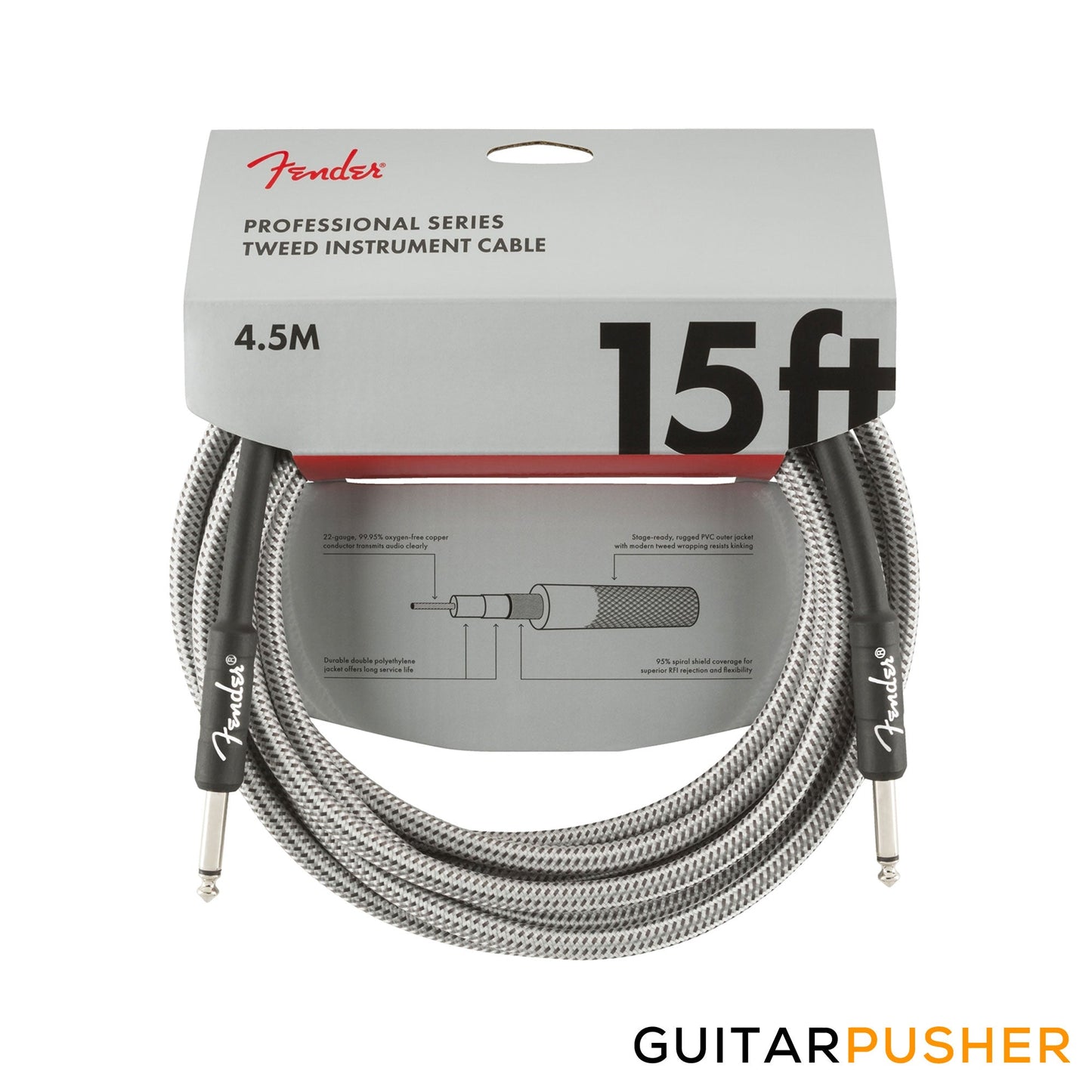 Fender Professional Tweed Guitar Cable 15' Straight to Straight