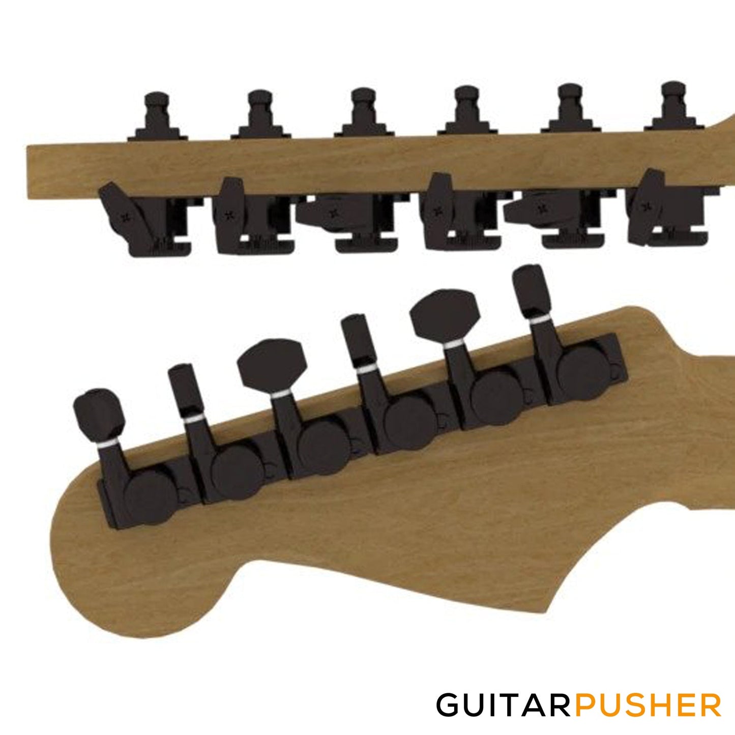 Hipshot Grip-Lock Closed Guitar Locking 6-In-Line Machine Head Set (Black)