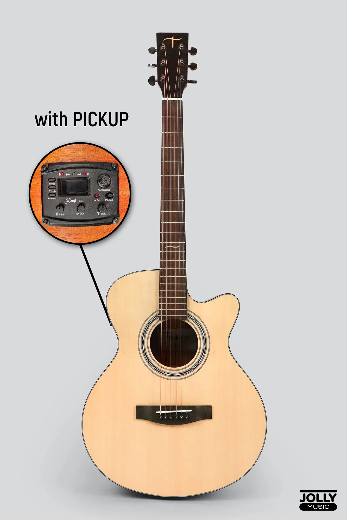 JCraft Troubadour TS-216CE Solid Top Cutaway Grand Symphony Acoustic Guitar with Pickups Gigbag