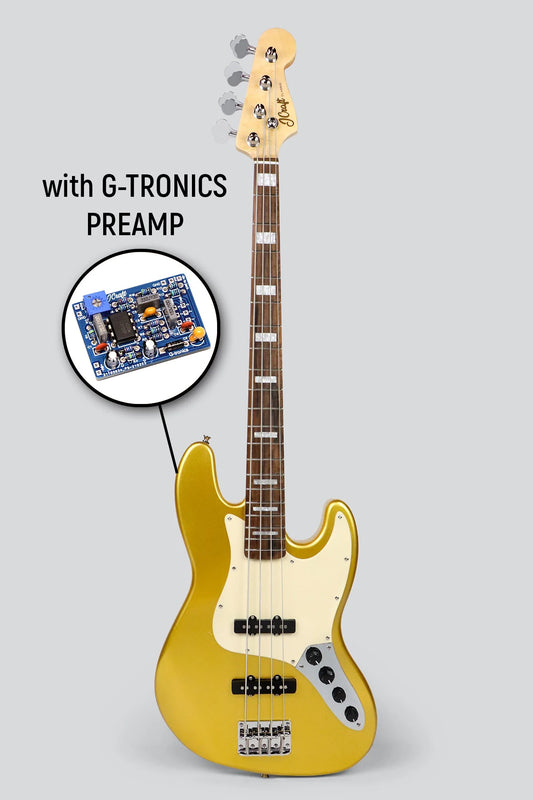 JCraft JB-2A Active J-Offset 4-String Bass Guitar with Gibtronics J-Preamp / Shielding - Metallic Gold