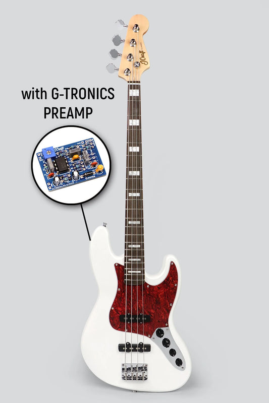 JCraft JB-2A Active J-Offset 4-String Bass Guitar with Gibtronics J-Preamp / Shielding - Metallic White