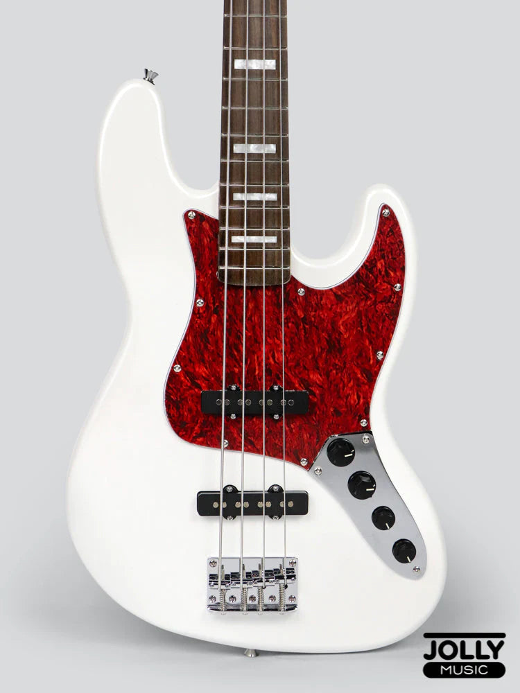 JCraft JB-2A Active J-Offset 4-String Bass Guitar with Gibtronics J-Preamp / Shielding - Metallic White