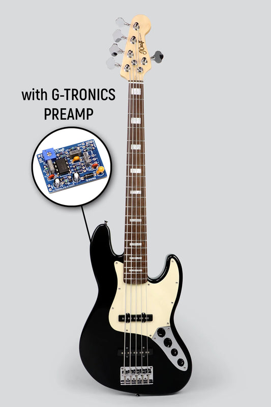 JCraft JB-2A Active J-Offset 5-String Bass Guitar with Gibtronics J-Preamp / Shielding - Black