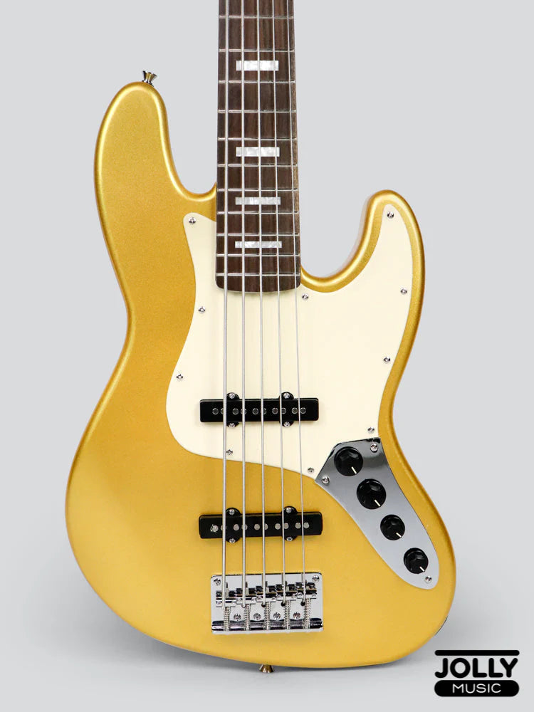 J-Craft JB-2A J-Offset 5-String Bass Guitar - Metallic Gold