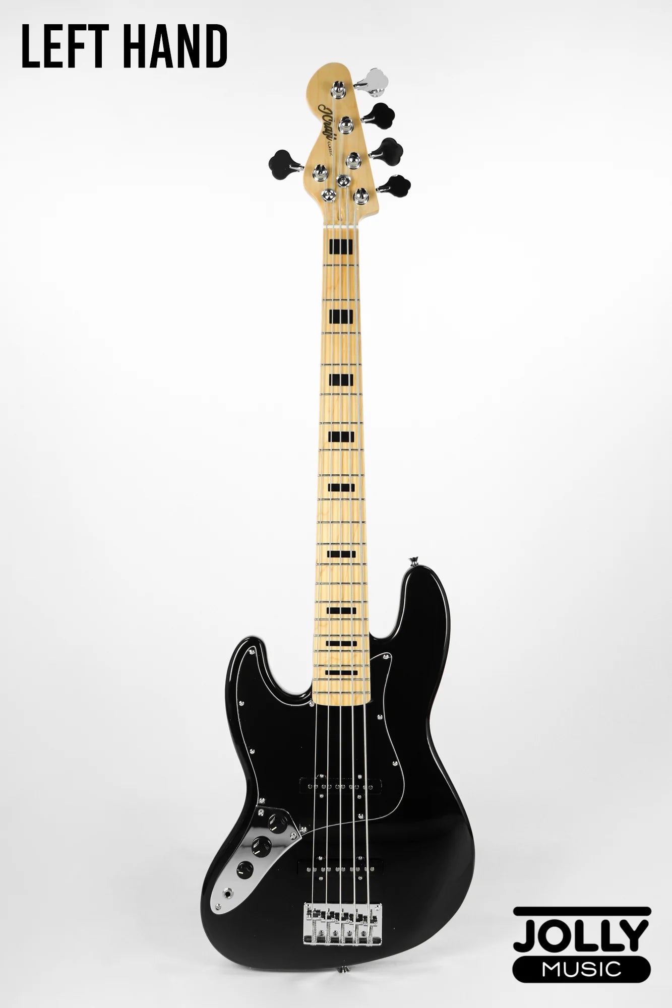 JCraft JB-1 Left Handed J-Offset 5-String Bass Guitar with Gigbag - Black