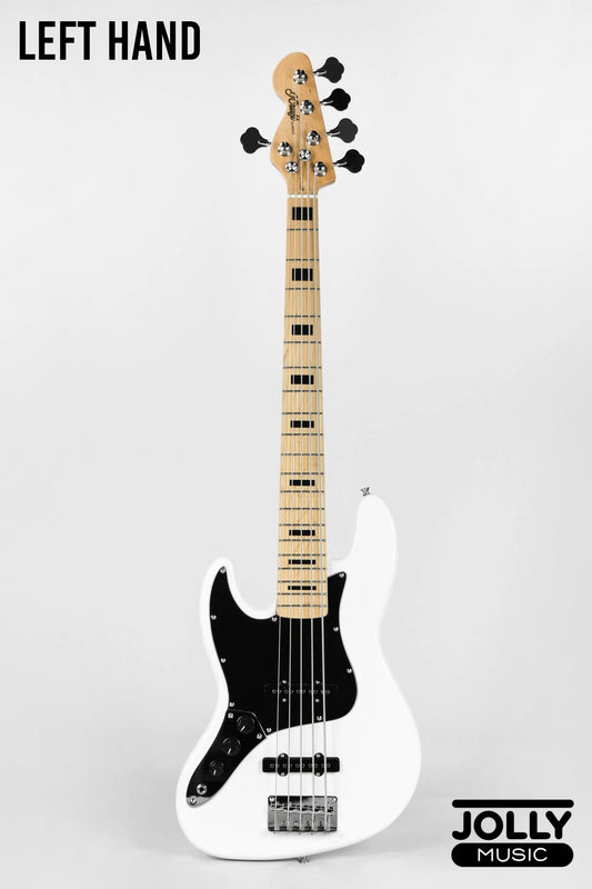 JCraft JB-1 Left Handed J-Offset 5-String Bass Guitar with Gigbag - White