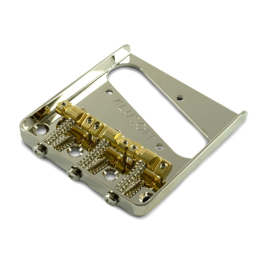 Kluson Vintage Replacement Bridge for Fender Tele - Steel w/ Brass Intonated Saddles - GuitarPusher