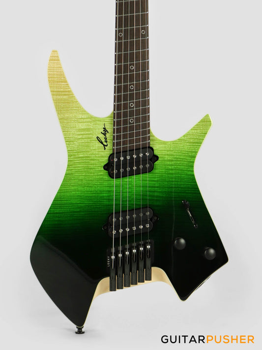 Leeky X-Series X15 Headless Electric Guitar Roasted Basswood Body Maple Top Maple Neck Rosewood Fingerboard - Green Burst