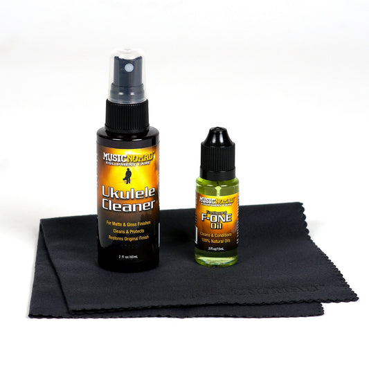 Music Nomad Premium Ukulele Care Kit (Ukulele Cleaner, F-ONE - 1/2 oz., 1 Microfiber Cloth) MN142 - GuitarPusher