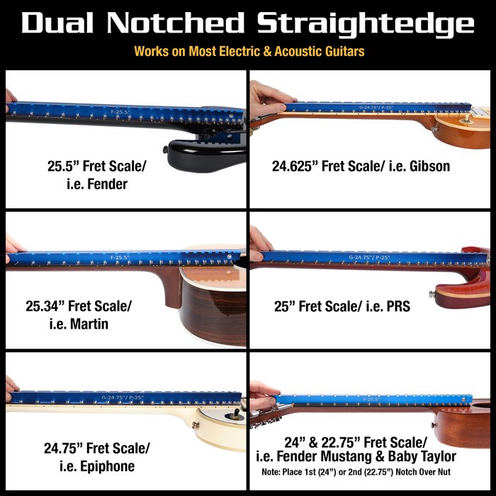 MusicNomad Tri-Beam 3 'n 1 Dual Notched Straight Edge & Precision Straight Edge for Acoustic & Electric Guitars MN821