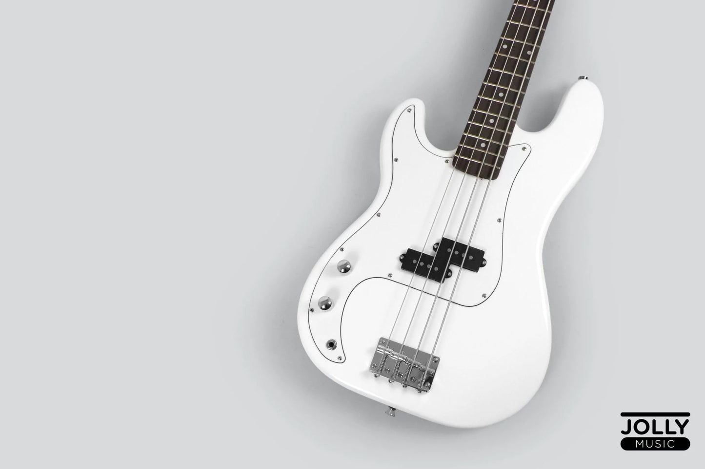 JCraft PB-1 Left Handed 4-String Electric Bass Guitar with Gigbag - Triple White