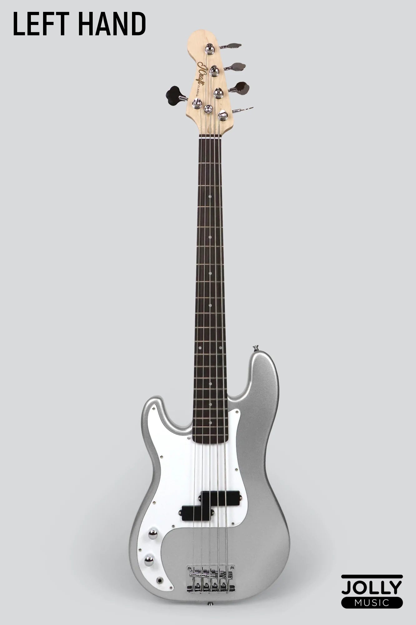 JCraft PB-1 Left Handed 5-String Electric Bass Guitar with Gigbag - Silver Sky