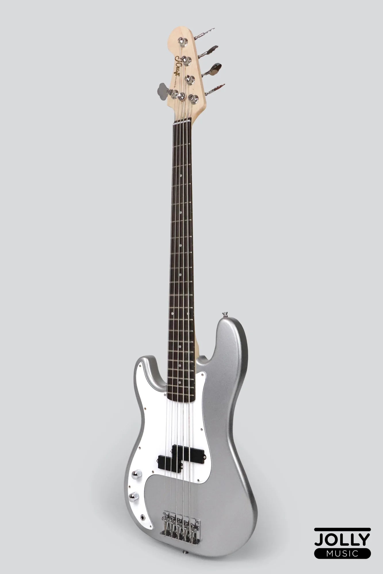 JCraft PB-1 Left Handed 5-String Electric Bass Guitar with Gigbag - Silver Sky